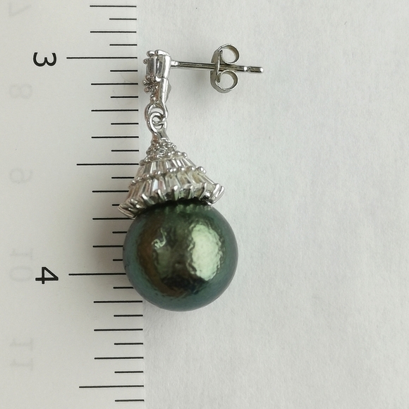 Tahitian South Sea Pearl White Sapphire drop earrings 🆕 - Picture 5 of 9